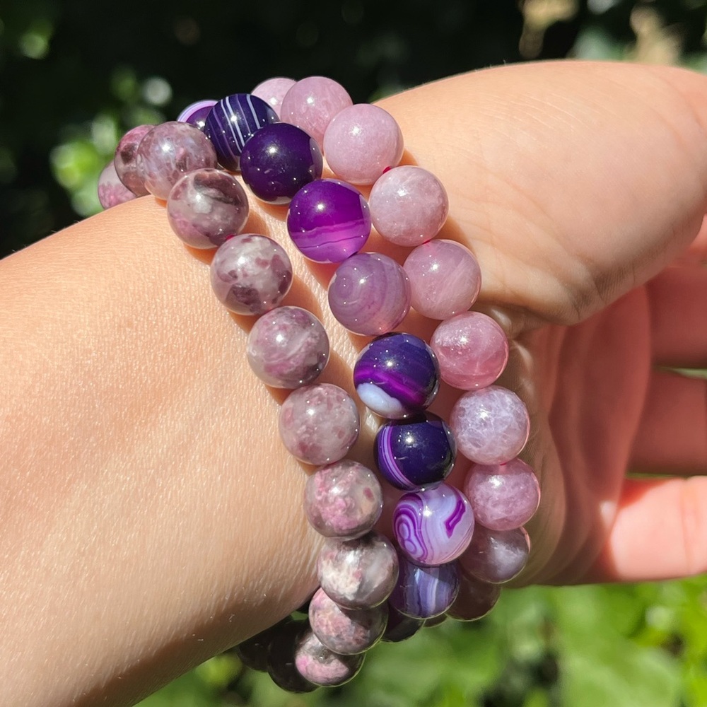 Purple rose quartz bracelet set